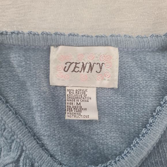 Jenny Vintage embroidered floral cardigan Grandmacore sweater blue Size Medium - Picture 6 of 9